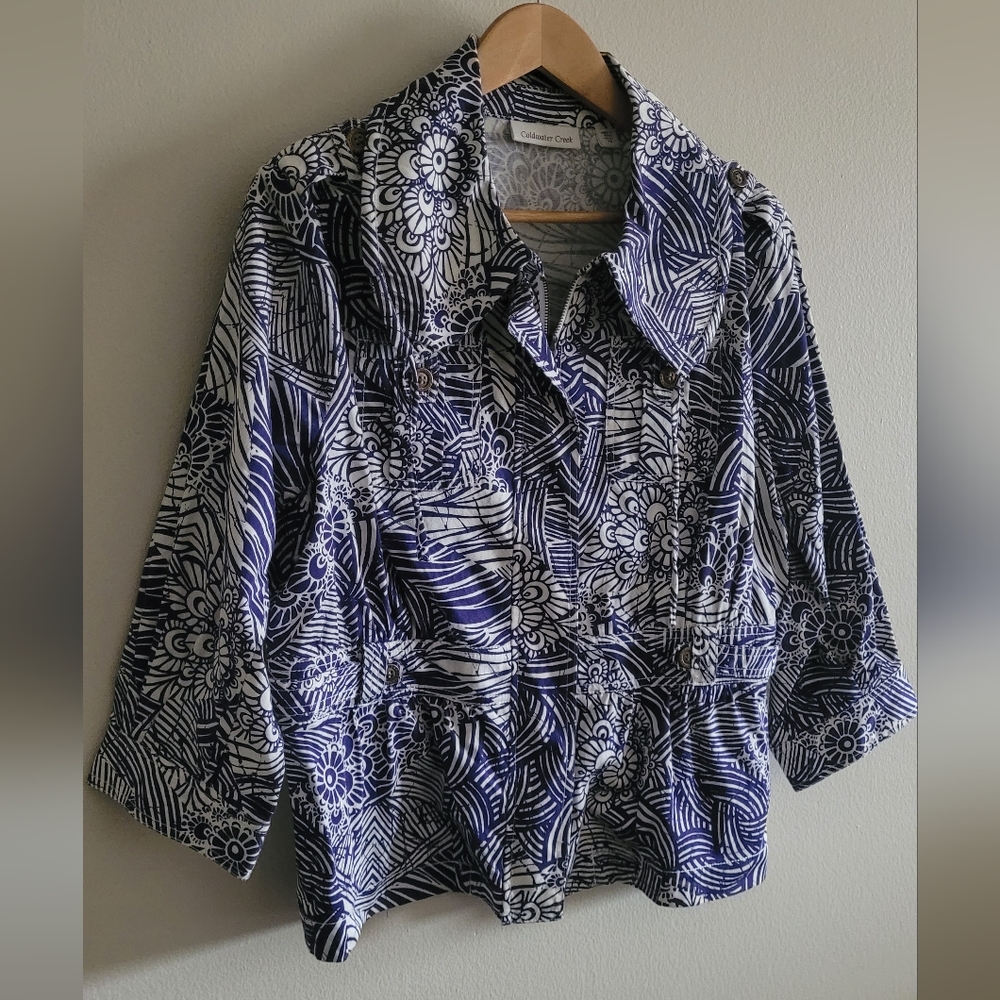 Coldwater Creek abstract scroll fully zippered collared Women's jacket size 16